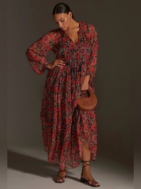 Anthropologie | Dresses | Anthropologie The Lorelei Ruchedbodice Midi Peach  Floral Maxi Dress Small | Poshmark